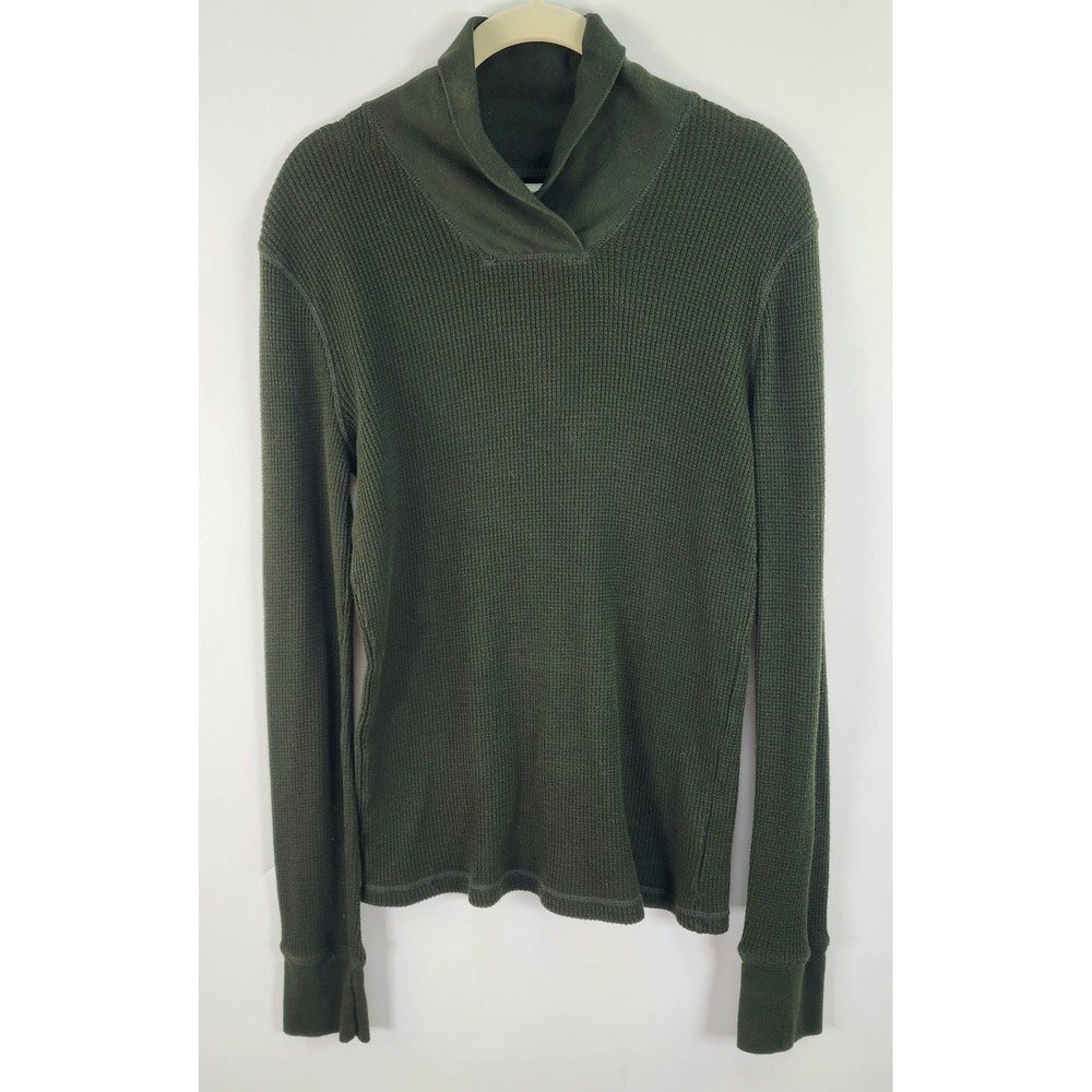 Ralph Lauren Waffle Knit Shirt Women's M Dark Hunter Green Stretch Thermal